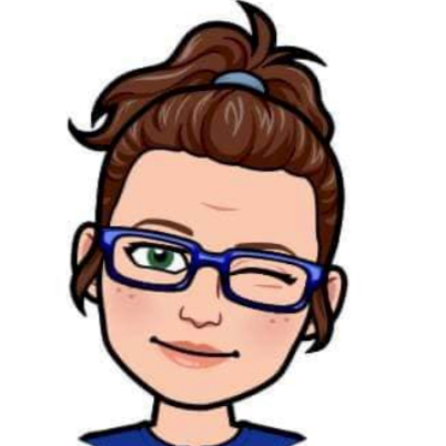 bitmoji of brunette woman with ponytail and galsses, winking